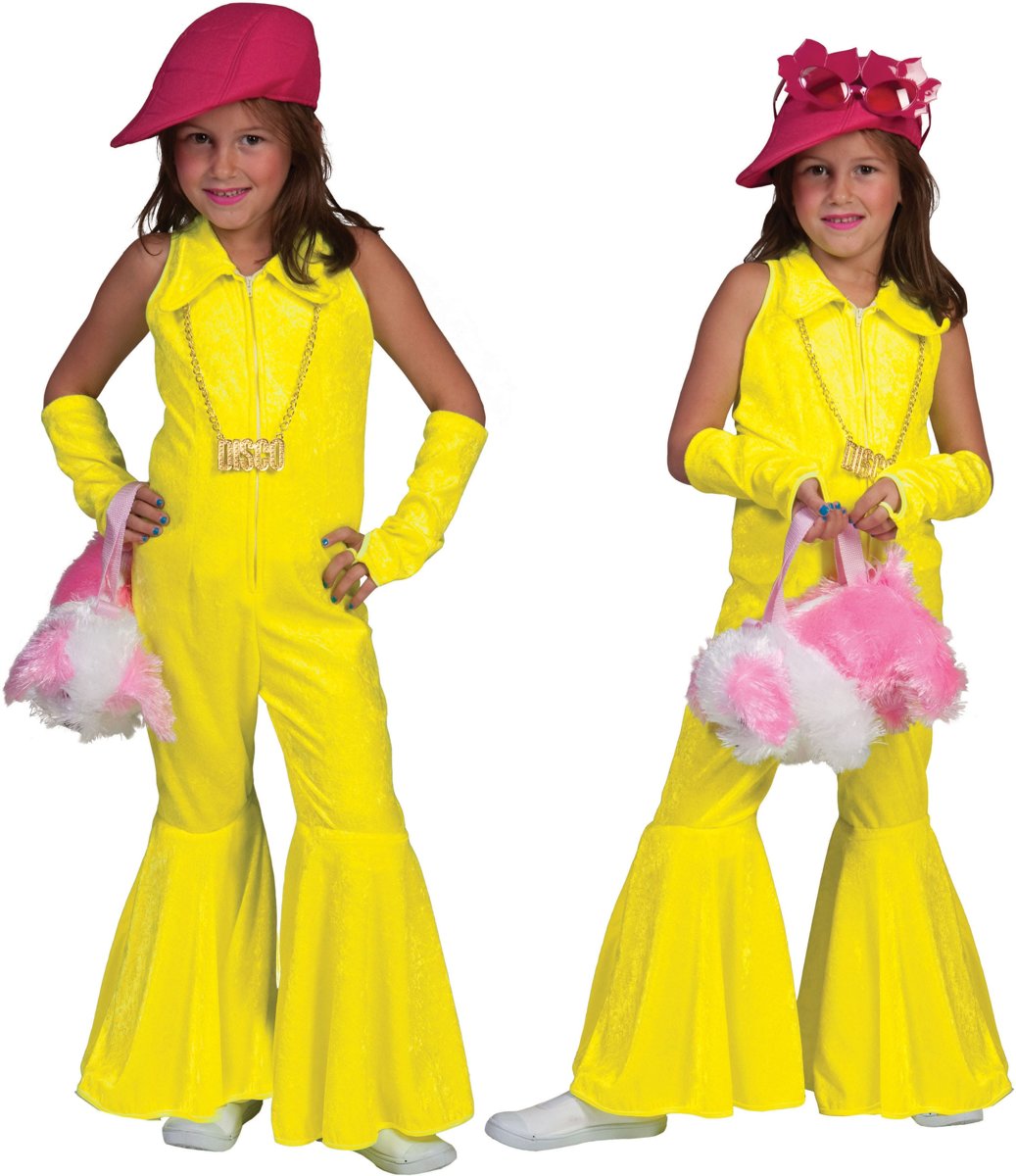 Jaren 80 & 90 Kostuum | Neon Geel Jumpsuit | Meisje | Maat 116 | Carnaval kostuum | Verkleedkleding